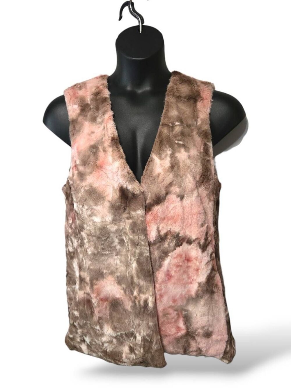 ​Renuar Faux Fur Vest - Pink & Brown Mottled Plush - Size Large